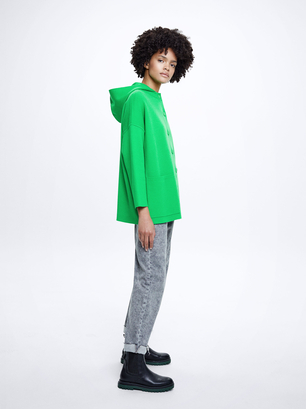 Hooded Knit Poncho, Green, hi-res