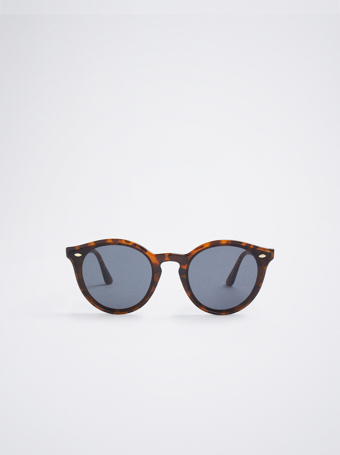 Round Tortoiseshell Sunglasses, Brown, hi-res