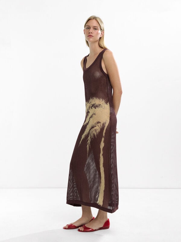 Palm print knit dress