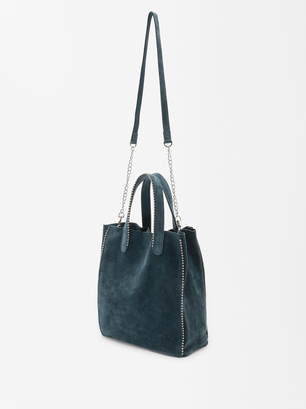 Leather Tote Bag With Pendant - Limited Edition, Blue, hi-res
