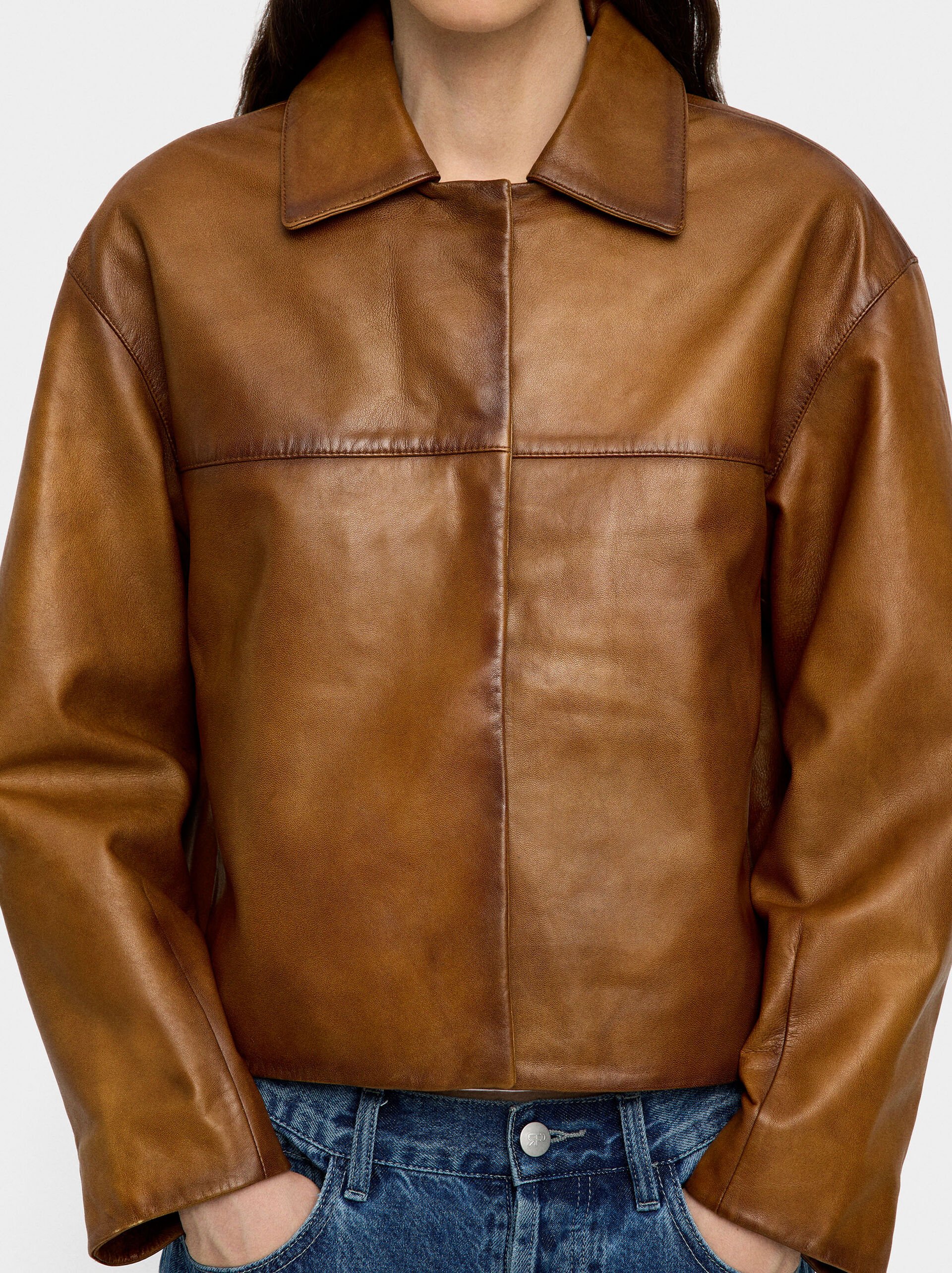 Leather jacket with topstitching image number 1.0
