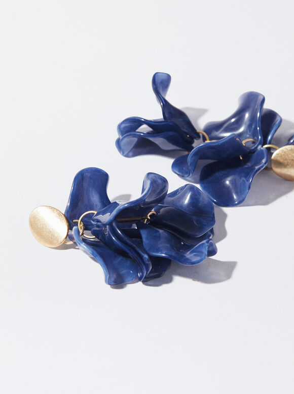 Boucles D'Oreilles Fleur En Résine, Bleu, hi-res