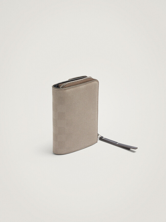 Patchwork Design Compact Wallet, Black, hi-res