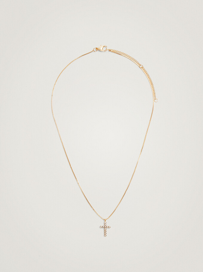Kurze Halskette Mit Kreuz, Golden, hi-res
