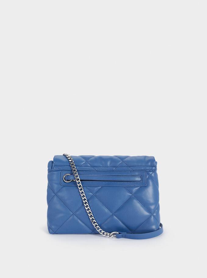 Quilted Crossbody Bag With Contrast Strap, Blue, hi-res