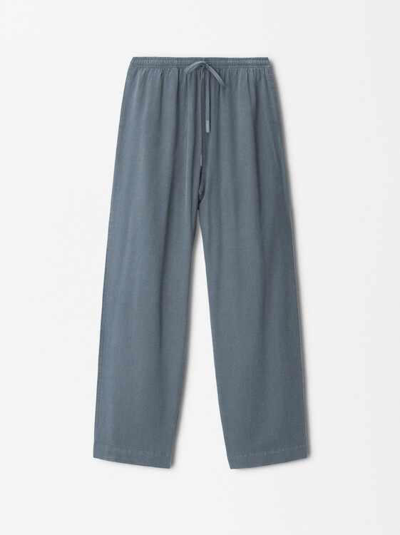 Pantalón Fluido Ajustable Con Cordón, Azul, hi-res