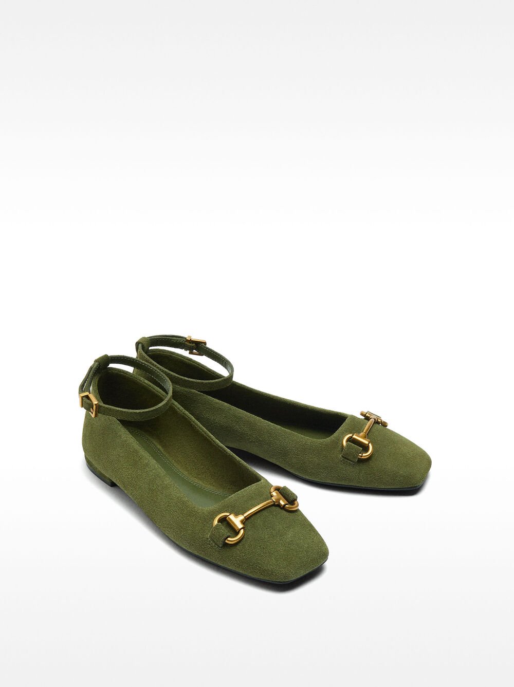 Ankle-strap leather ballet flats