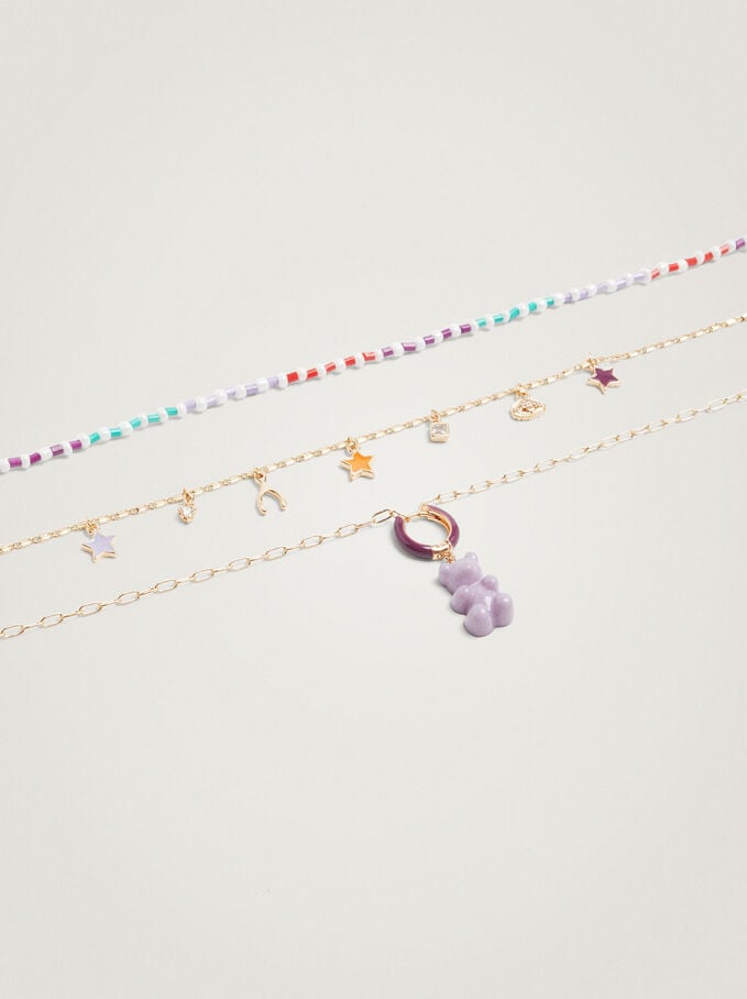 Set Of Necklaces With Charms And Zirconia, Multicolor, hi-res