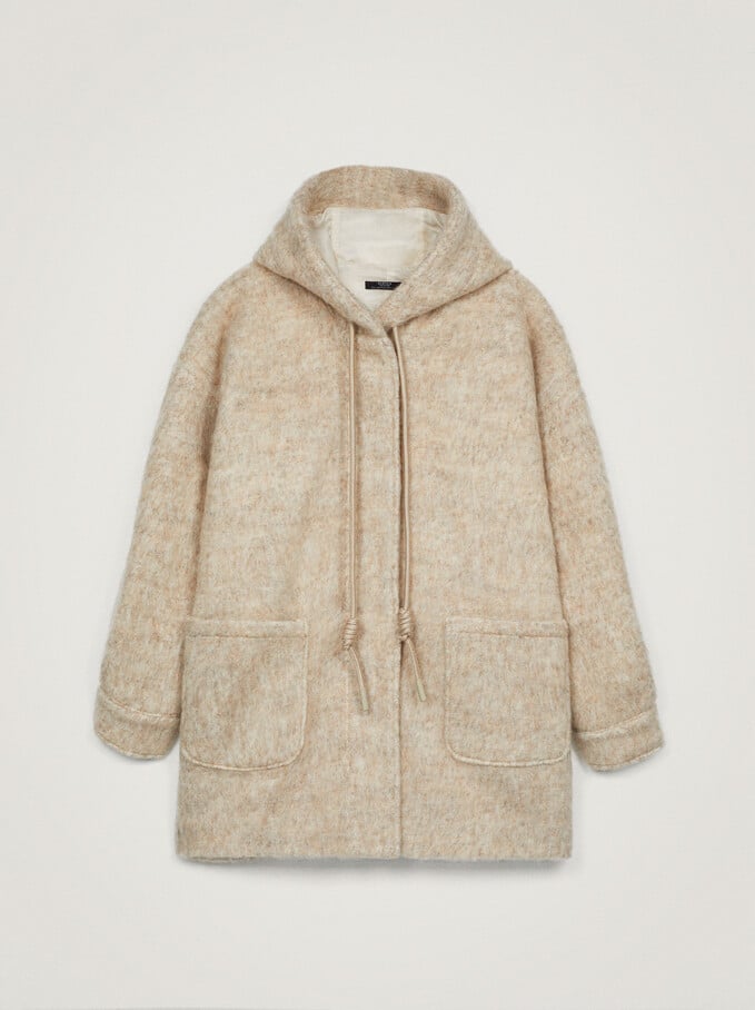 Wool Coat With Hood, Ecru, hi-res