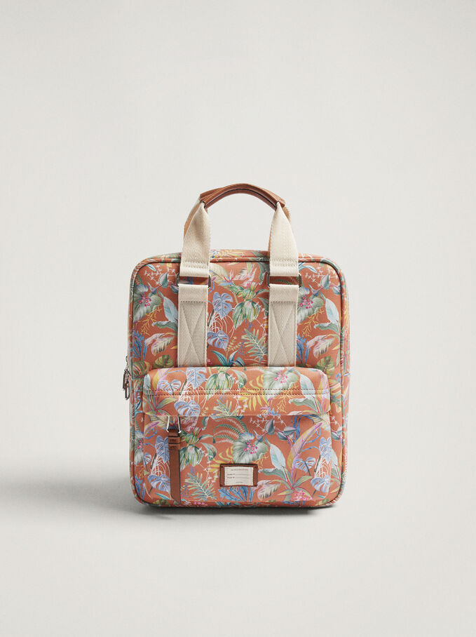 Printed Backpack For 13” Laptop, Coral, hi-res