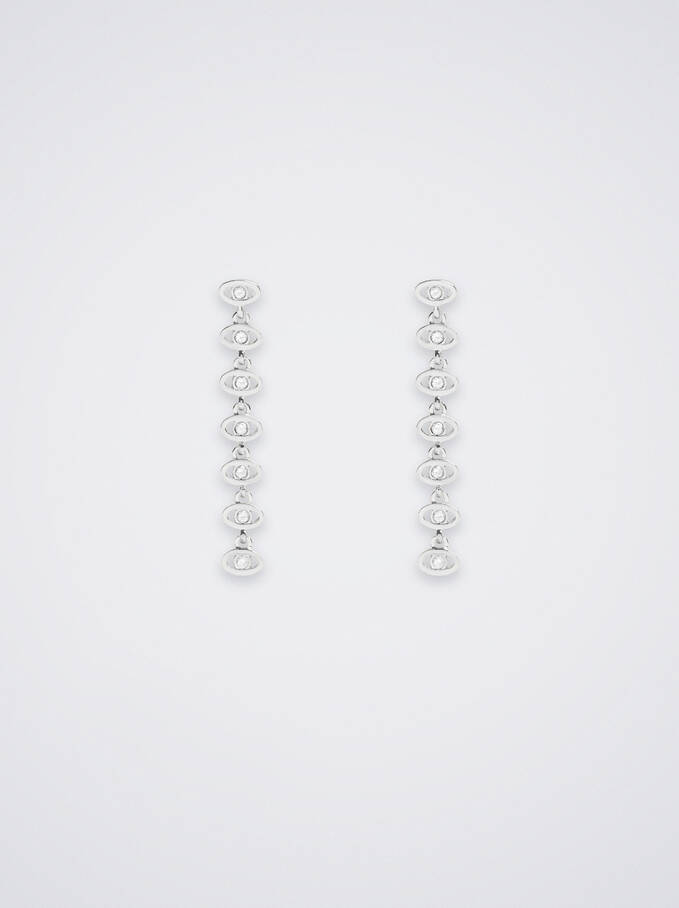 Silver Earrings With Eye And Zirconia, Silver, hi-res