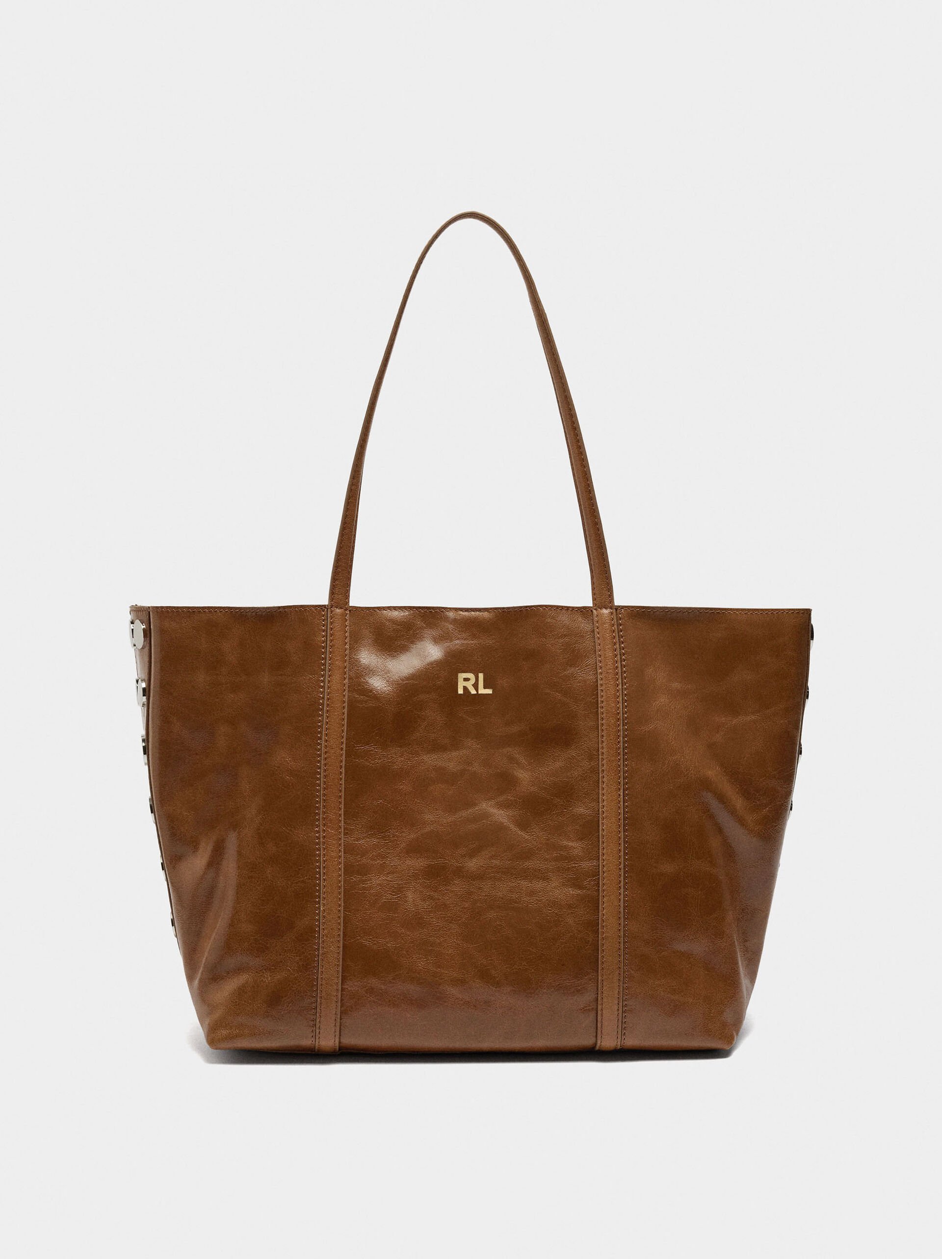 Leather shopper bag with studs image number 7.0
