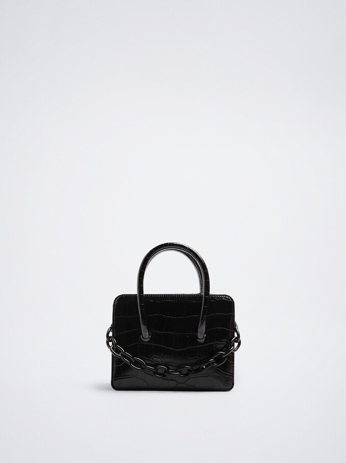 Animal Embossed Bag With Chain, Black, hi-res