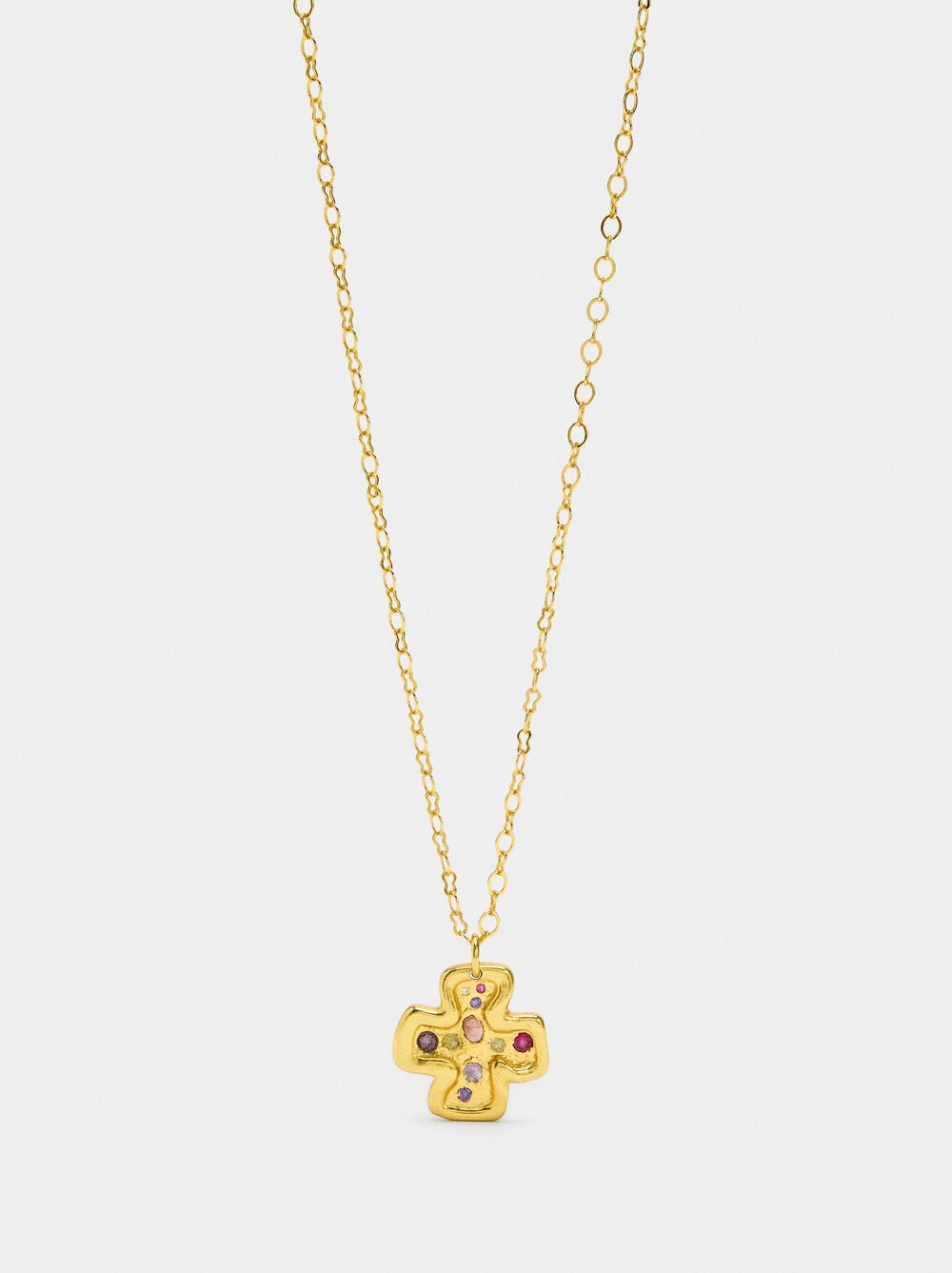 Necklace pendant cross with stones - 18k gold swim