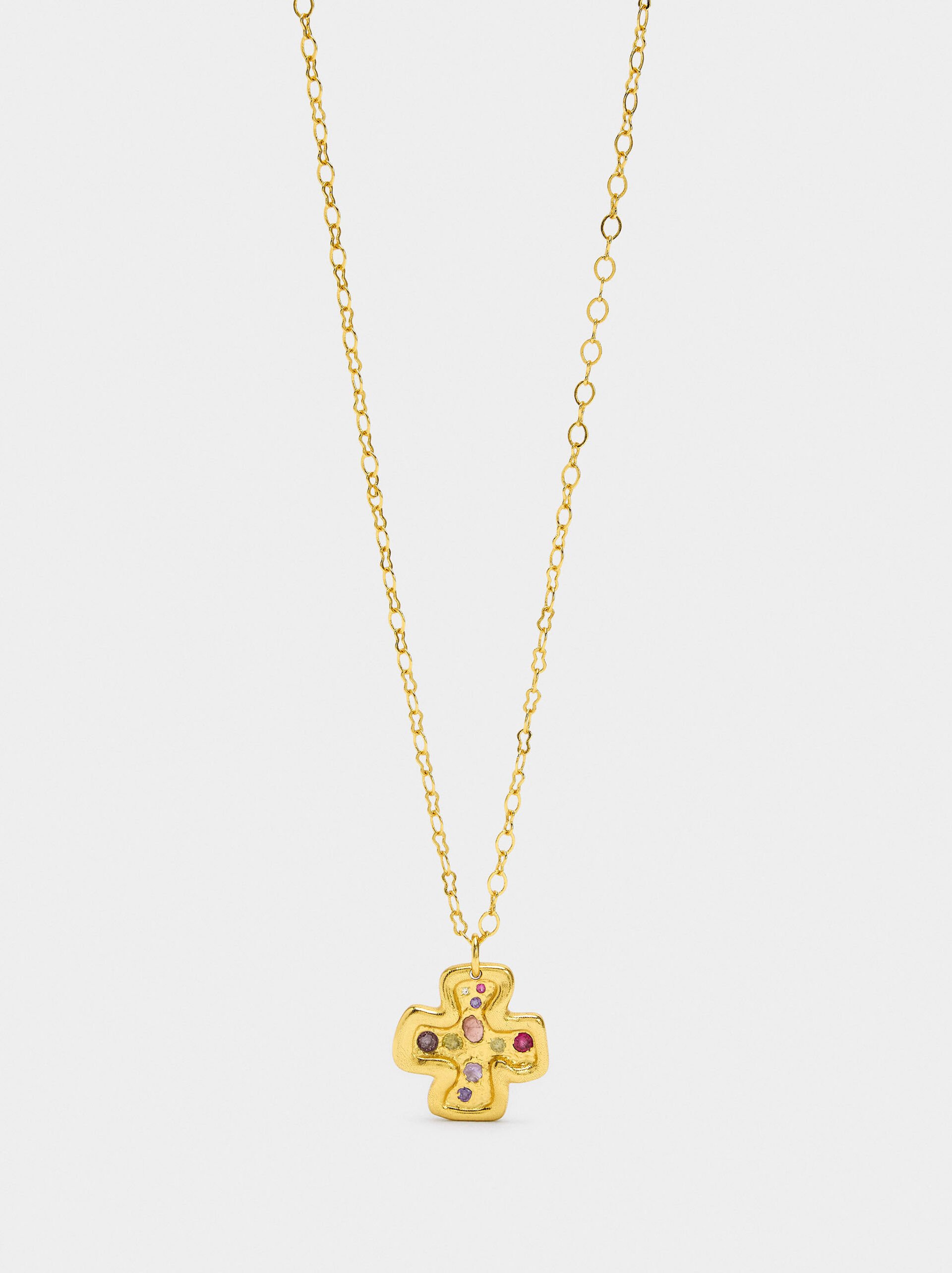 Necklace pendant cross with stones - 18k gold swim image number 0.0