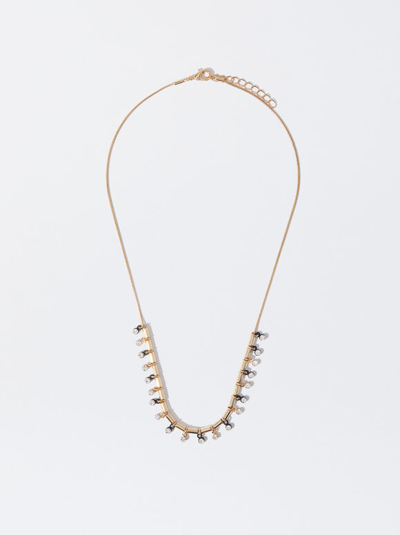Gold Necklace With Crystals, Black, hi-res
