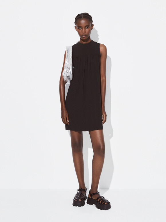 Online Exclusive - Short Dress With Ruffled Hem, Black, hi-res
