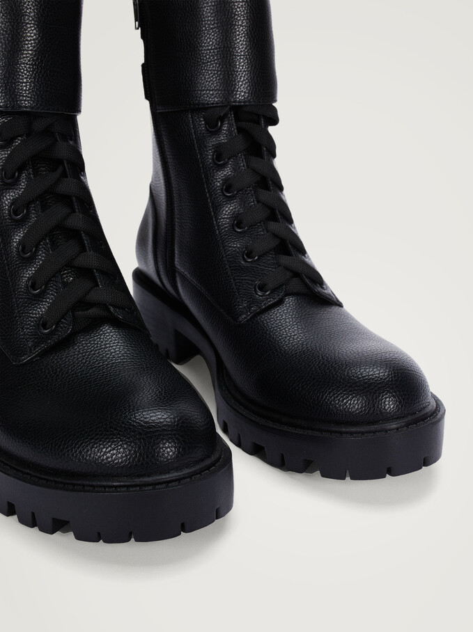 Military Boots With Buckles, Black, hi-res