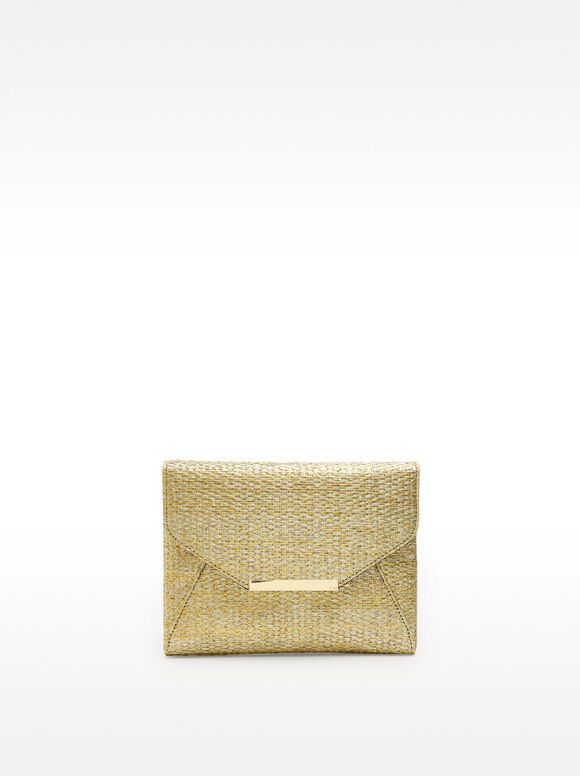 Straw-Effect Handbag, Golden, hi-res