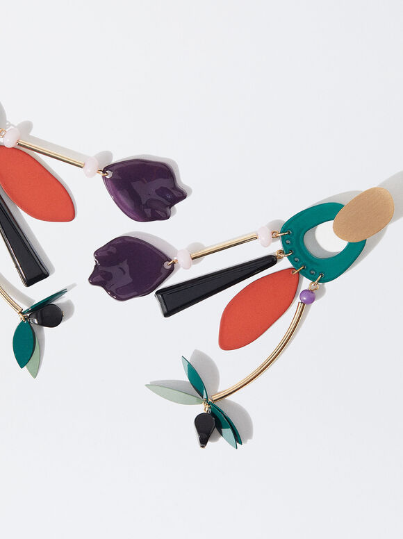 Online Exclusive -Long Multi-Coloured Drop Earrings, Multicolor, hi-res