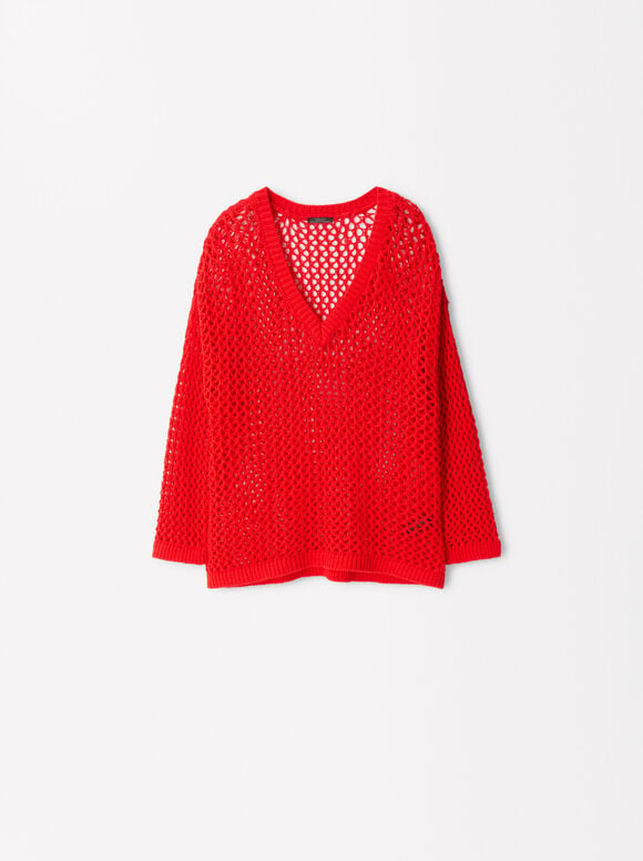 Open Knit Sweater With Cotton, , hi-res