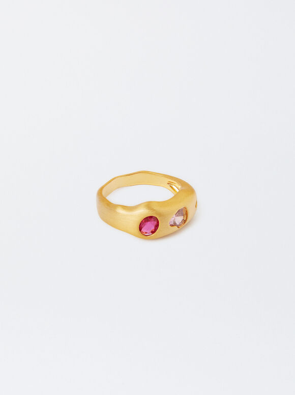 Gold-Plated Zirconia Ring 18k, Golden, hi-res
