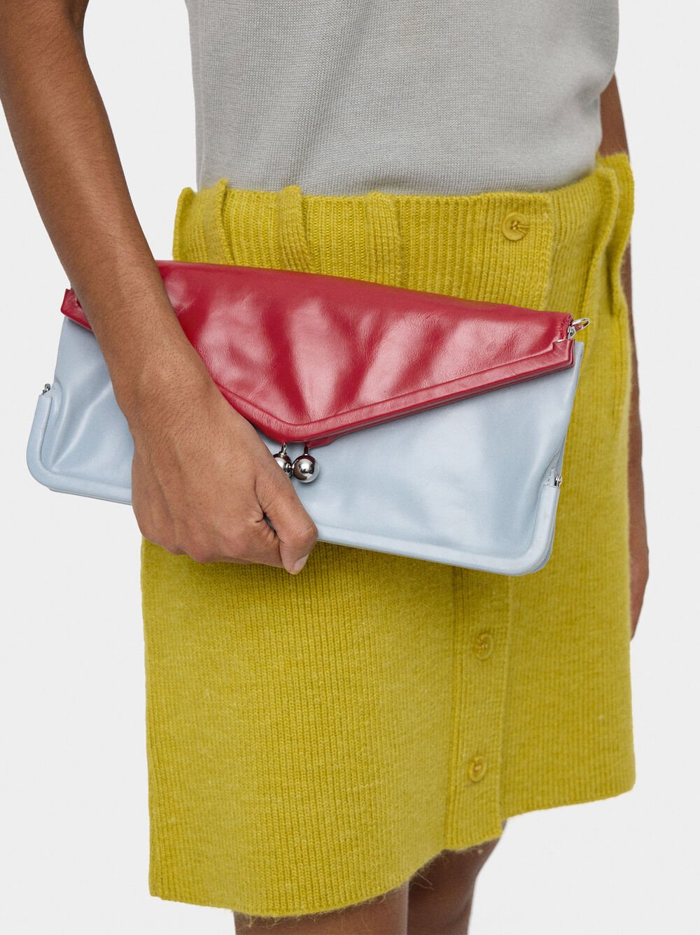 Double envelope bag in bicolour leather