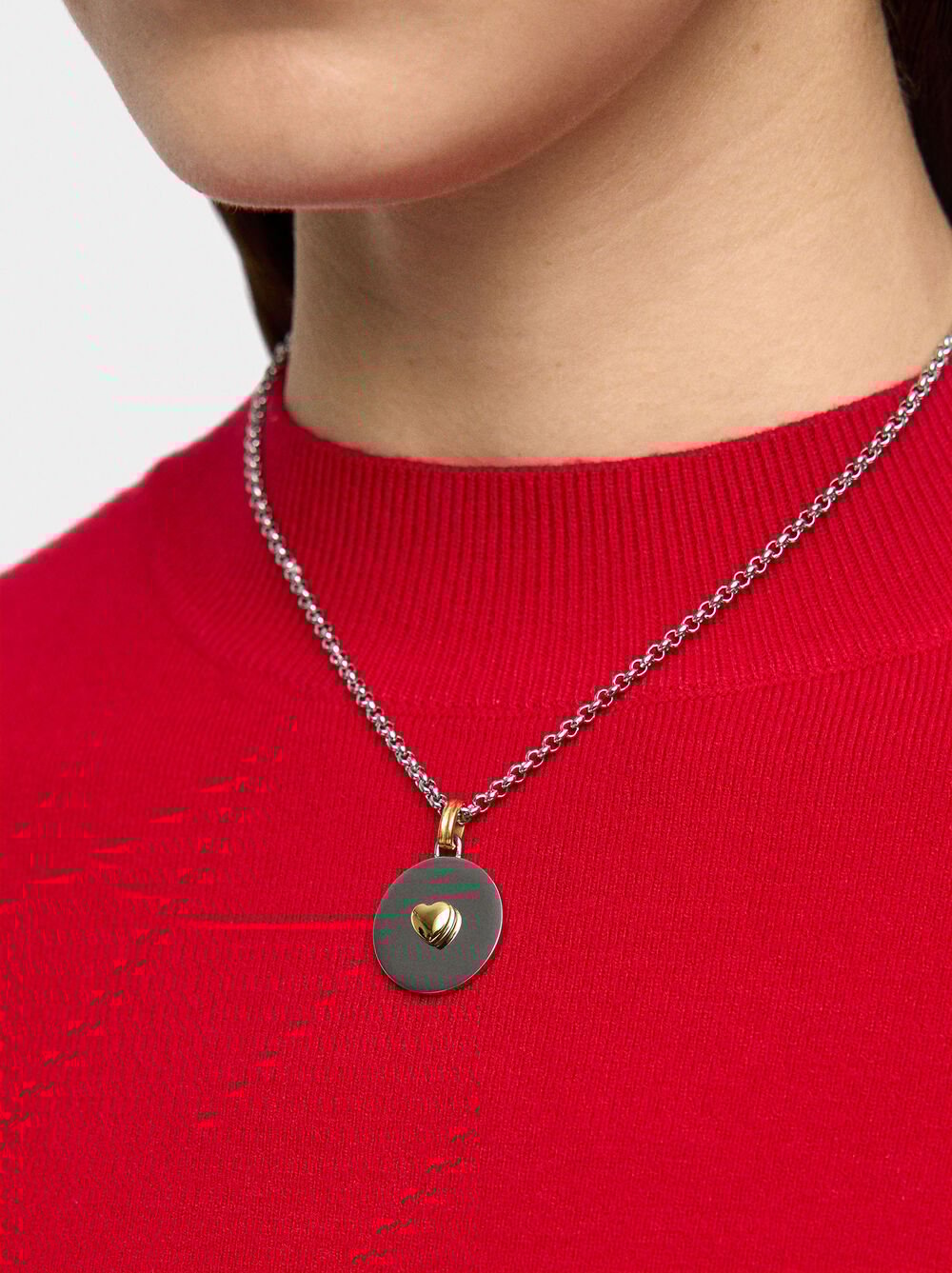 Necklace with bicolor heart medal - stainless steel