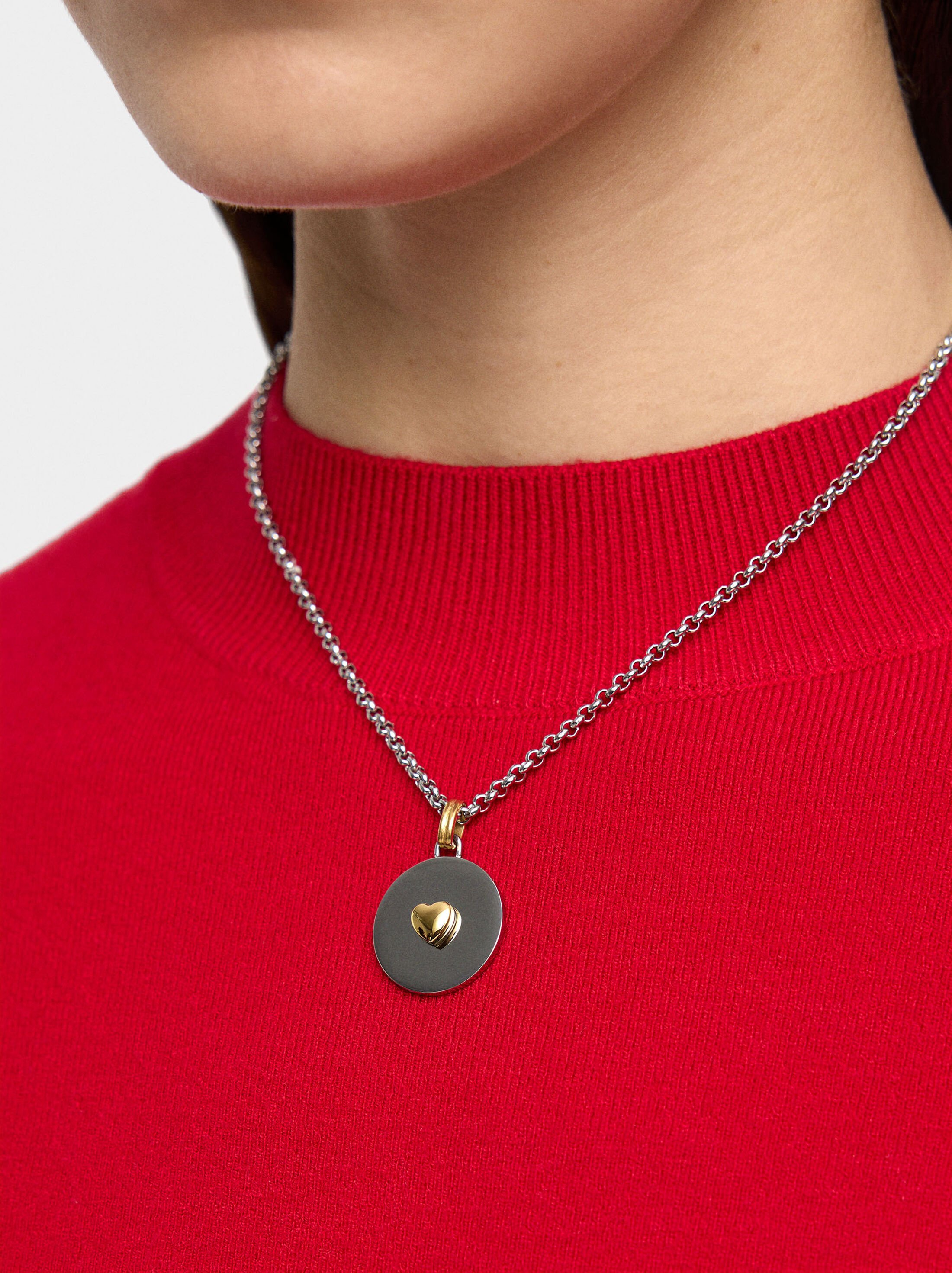 Necklace with bicolor heart medal - stainless steel image number 2.0