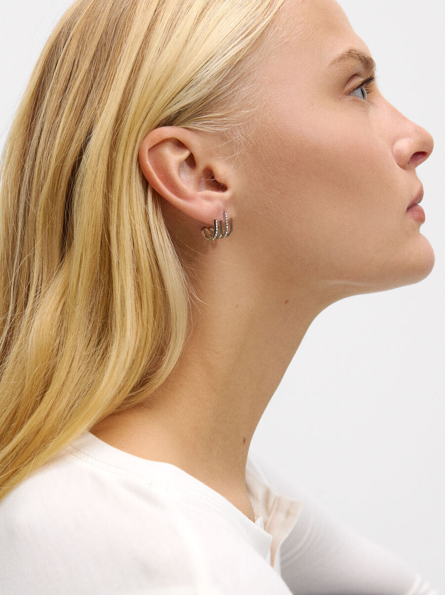 Earjack Earrings with Crystals - Stainless Steel