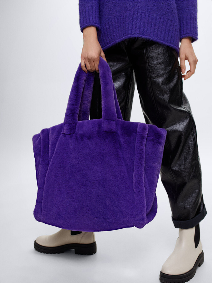 Faux Fur Shopper Bag, Purple, hi-res
