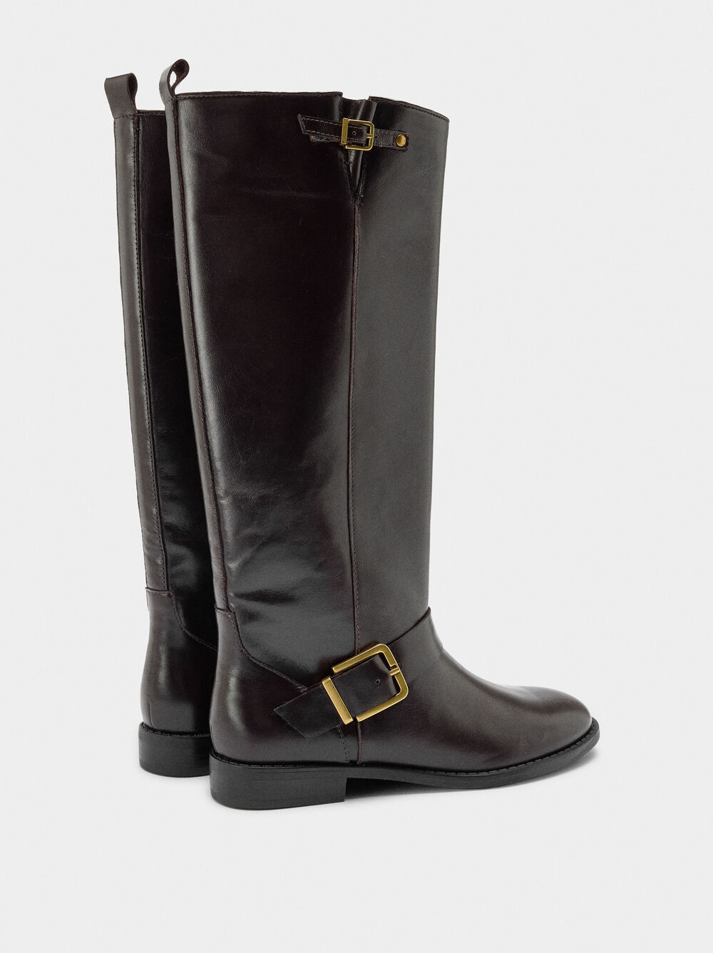 High leather boots with buckles