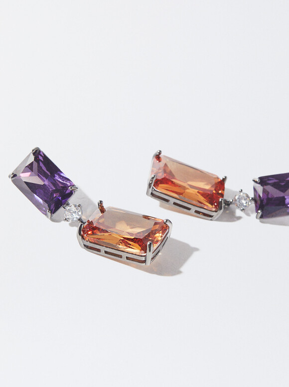 Earrings With Zirconia, Multicolor, hi-res