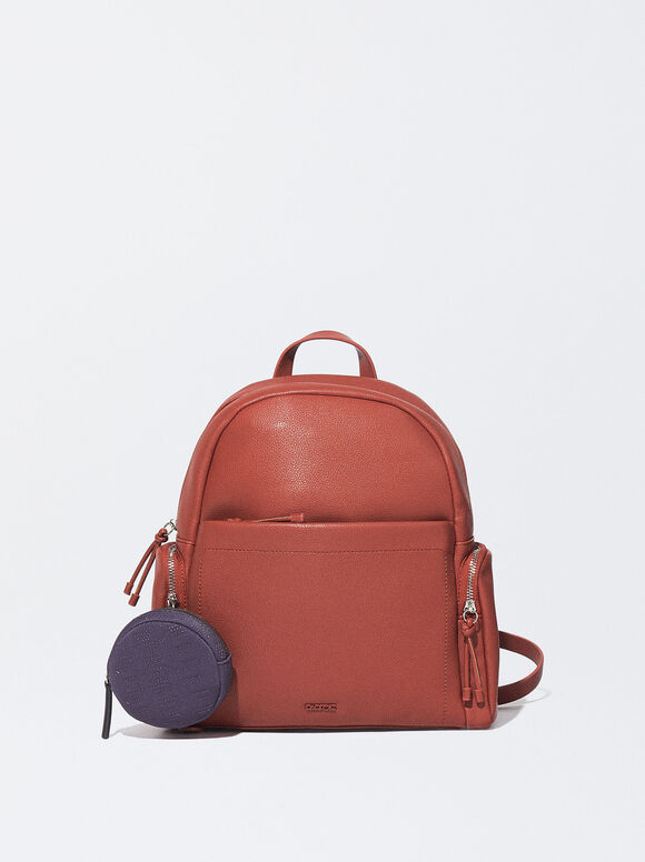 Backpack With Removable Coin Purse, Coral, hi-res