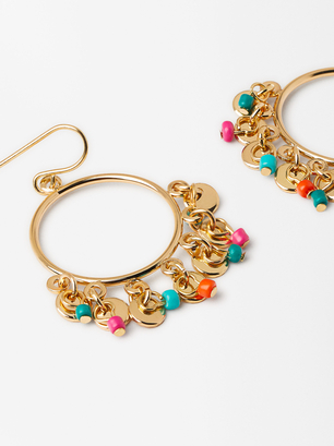 Goldene Ohrringe Mit Strass, Mehrfarbig, hi-res