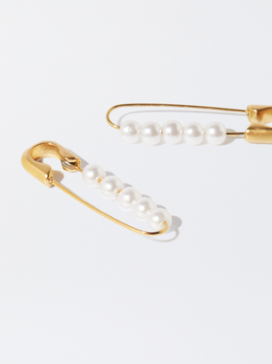Stainless Steel Earrings With Pearls, Golden, hi-res
