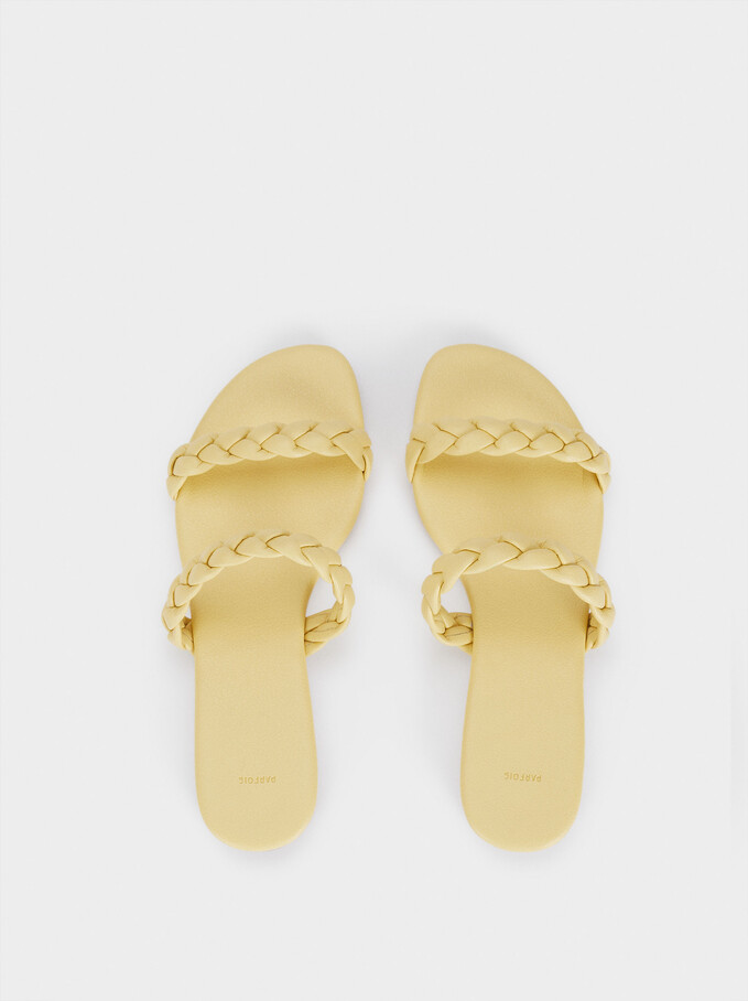 Flat Sandals With Braided Straps, Yellow, hi-res