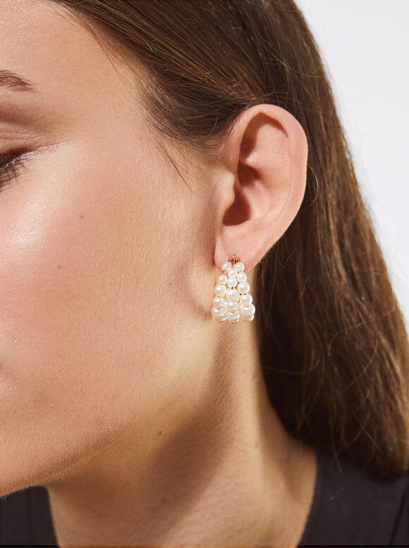 Hoop Earrings With Pearls, Golden, hi-res