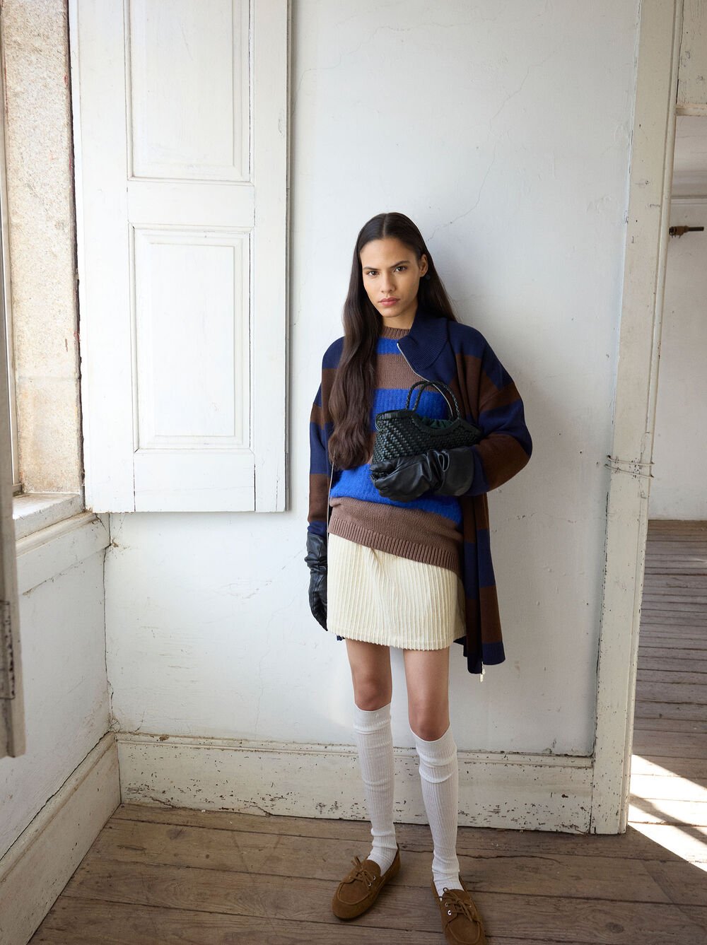 Knit sweater with stripes