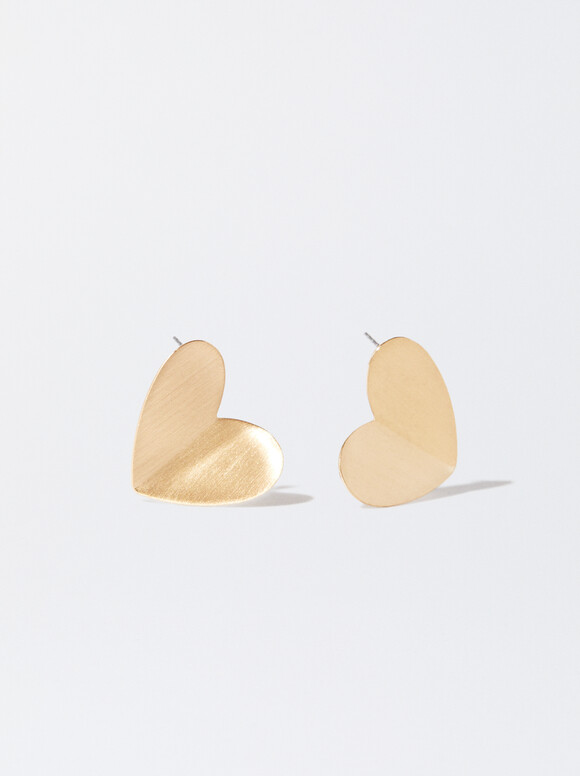 Boucles D'Oreilles Dorées Avec Cœur, Doré, hi-res