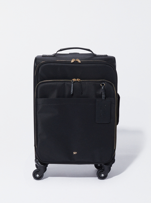 Valise Cabine En Nylon Avec Pendentif, Noir, hi-res