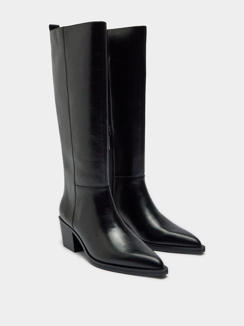 High shaft leather boots with heel