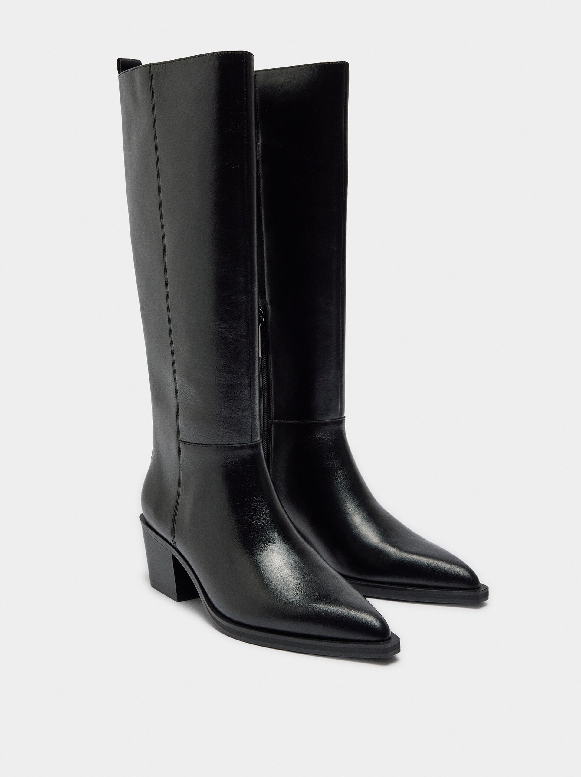 High shaft leather boots with heel image number 2.0