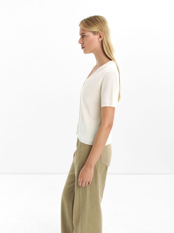 Short-sleeve knit cardigan