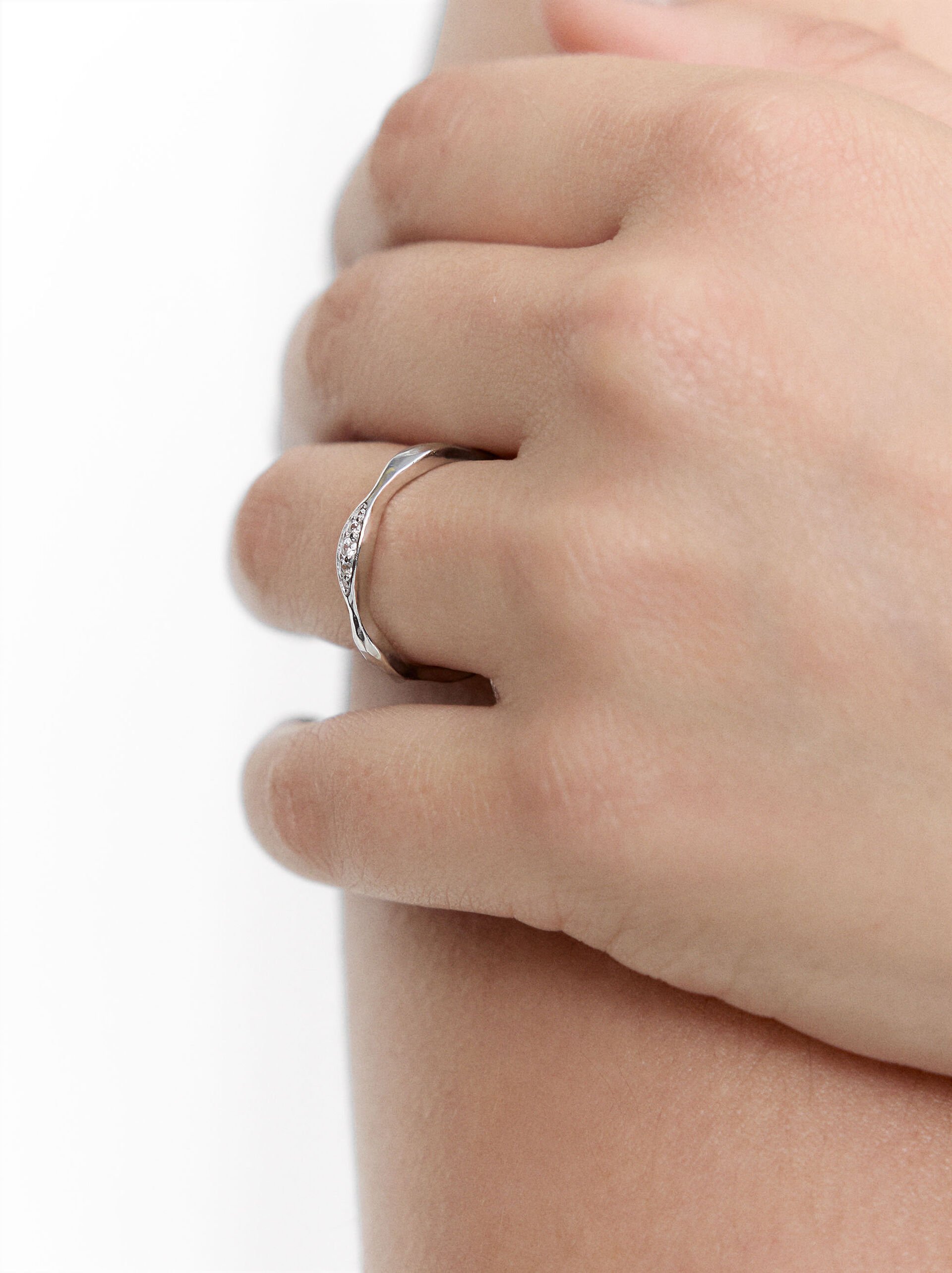 Bague vague avec zircons – argent sterling 925 image number 1.0