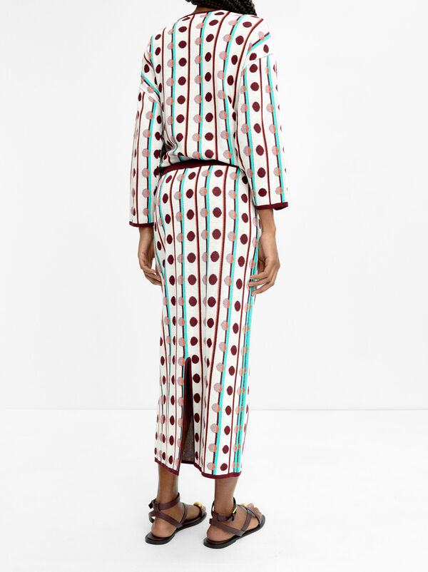Midi skirt in jacquard knit with polka dots