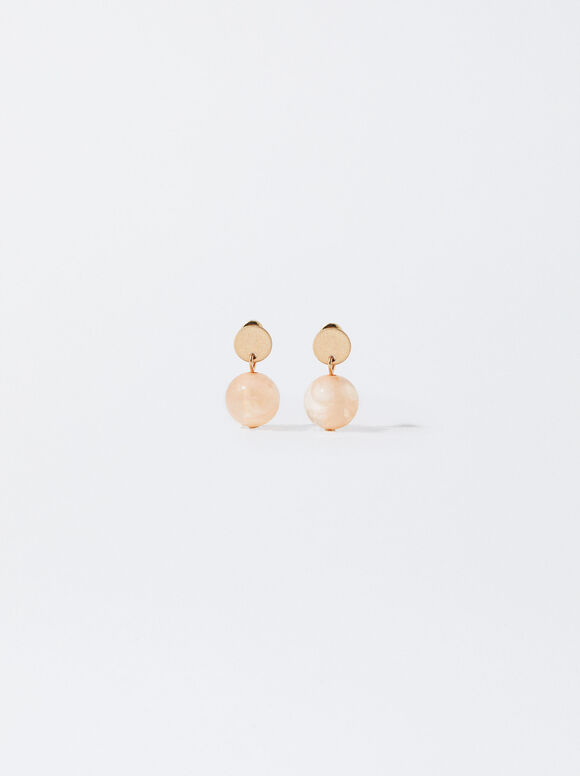 Golden Earrings With Resin, Pink, hi-res