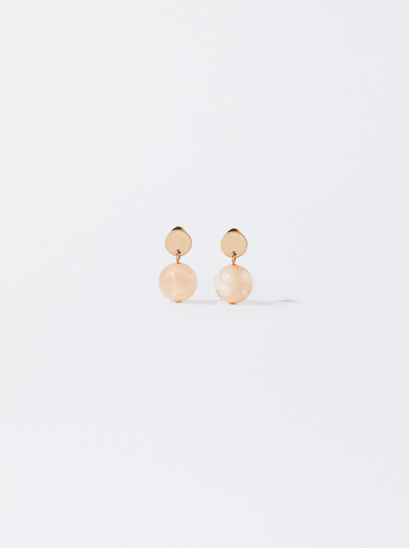 Golden Earrings With Resin, Pink, hi-res