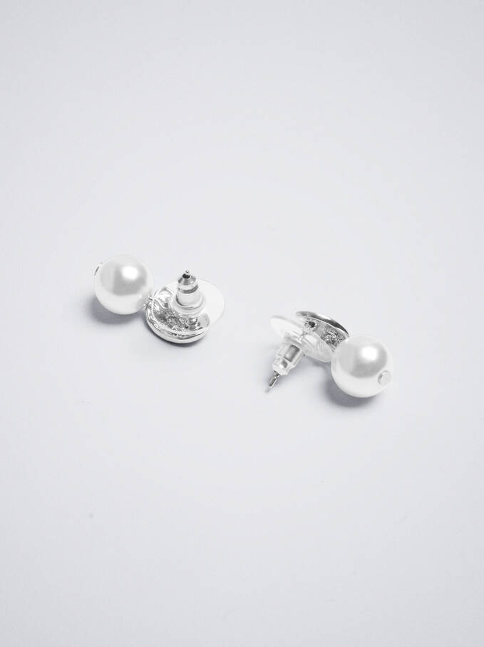 Silver Earrings With Pearls, White, hi-res