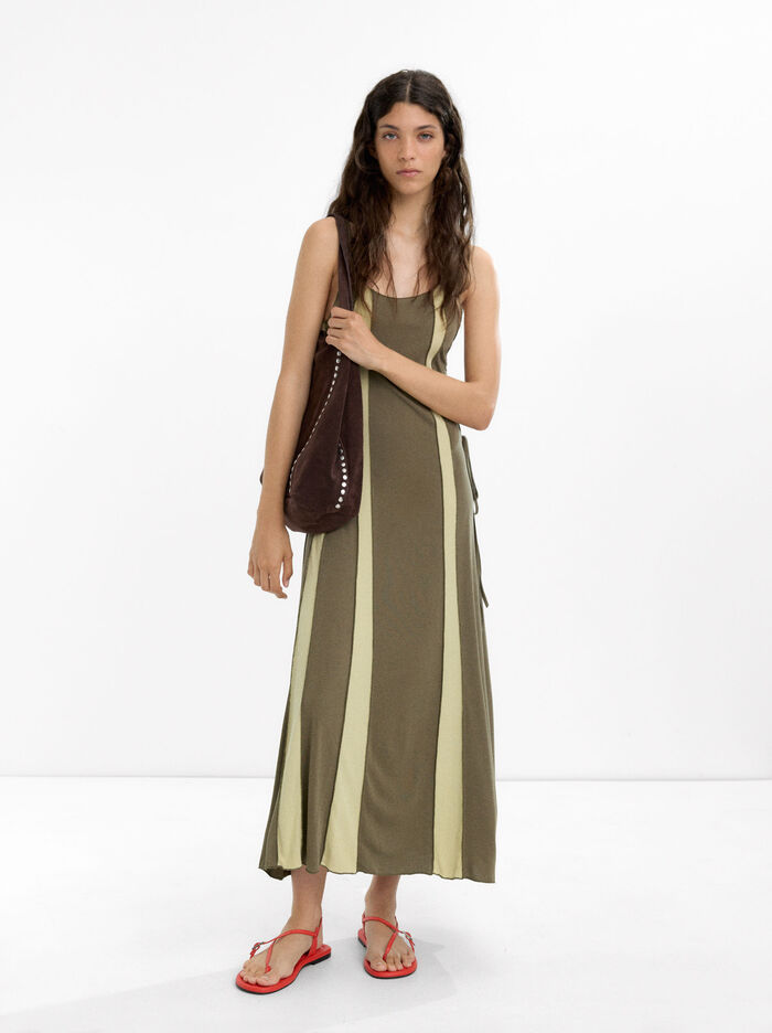 Long dress with contrast fabrics